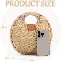 Monederos de paja para Mujer, Bolsa de ratán de Verano para Playa, Bolsa de mano con ASA Redonda, Bolsa de Concha Tejida by hand Retro - details 1