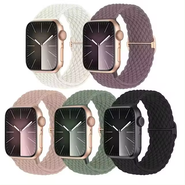 5-pack trenzado solo bucle compatible con las bandas de Apple Watch 40mm 38mm 41mm para mujeres y hombres, ajustable de nylon elástico pulsera deportiva - 1