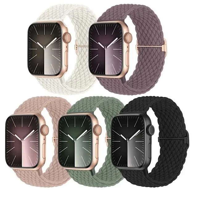 5-pack trenzado solo bucle compatible con las bandas de Apple Watch 40mm 38mm 41mm para mujeres y hombres, ajustable de nylon elástico pulsera deportiva - 1