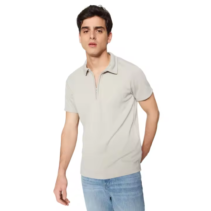 Trendyol Premium Black Regular/Normal Cut Pique Zip-Up Polo Neck T-Shirt Tmnss23Po00019 - 1