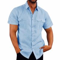 Camisa De Algodón Y Lino Para Hombre Estilo Casual Playa Sin Capucha Cuello En V Manga Corta Talla Grande M-5XL Colores Sólidos - details 9