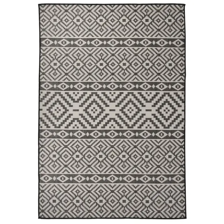 vidaXL Alfombra de exterior de tejido plano rayas negras 160x230 cm - 1