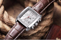Reloj De Cuarzo Para Hombre Megir Con Correa De Cuero Y Dial Rectangular Cronógrafo Azul Estilo Casual Resistentes Al Agua - details 7