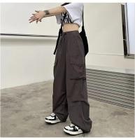 2024 Pantalones Casuales Para Mujer Tech Pantalones Sólidos Cintura Baja Con Cordón Pierna Ancha Estilo Baggy Y2k Streetwear Sobredimensionados - details 3