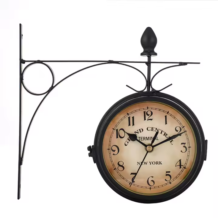 Retro Double-Sided Garden Wall Clock,Vintage Industrial Two Sides Wall Hanging Clock for Indoor Decorative, Antique Style Creative Classic Wall Clocks Decoration Black 5inch - 1