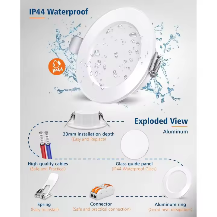 [PACK 6] Focos LED Empotrados 5W 230V, Bombilla Techo LED Empotratables Plano LED Radiantes, Ojo de Buey LED Baño 3000/4000/6500K, Fuego Techo con CRI90, IP44, salón Cocina Dormitorio - 1