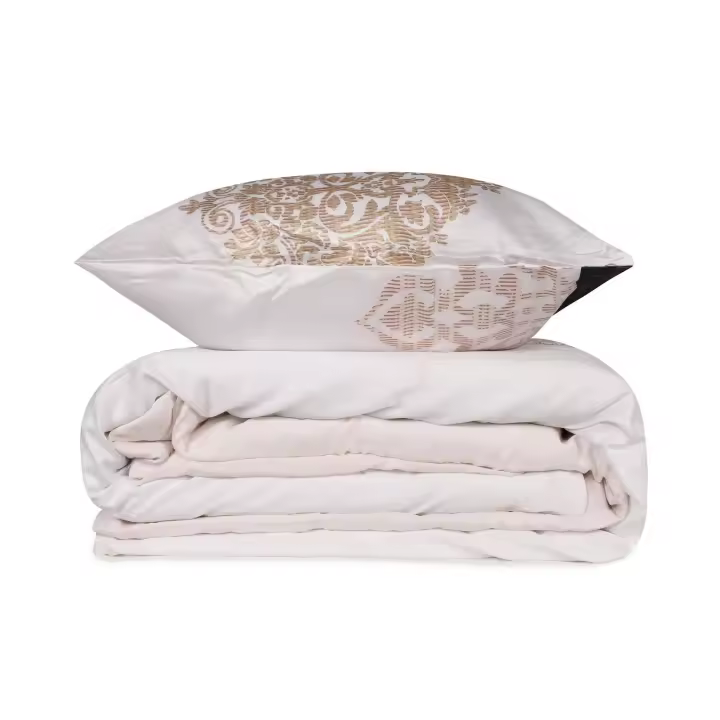 Wellhome Juego de Ropa de Cama Satén de Algodón Funda Nórdica + Funda de Almohada - Blanco Beige Antracita Crema - 1