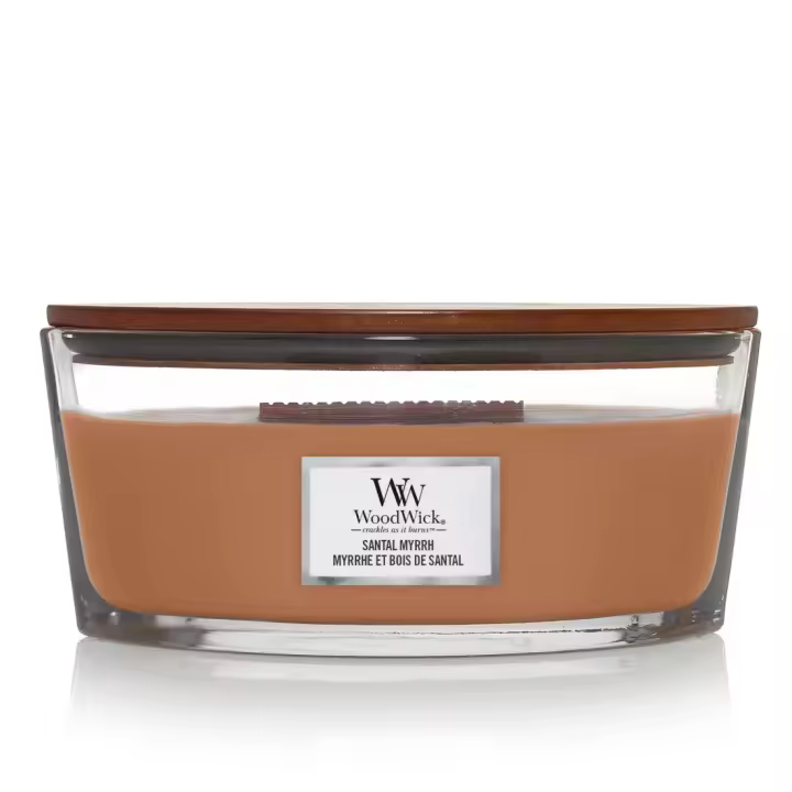 De Aromas. Santal Myrrh - Ellipse Woodwick Una fragancia dulce y amaderada parecida al incienso, compuesta por notas de caoba, limón y ámbar dorado. - 1