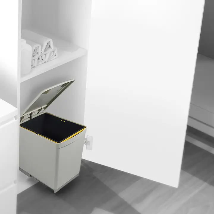 Contenedor de reciclaje para fijación inferior y extracción manual en mueble de cocina 1 x16litros y tapa automática, plástico, gris - 1