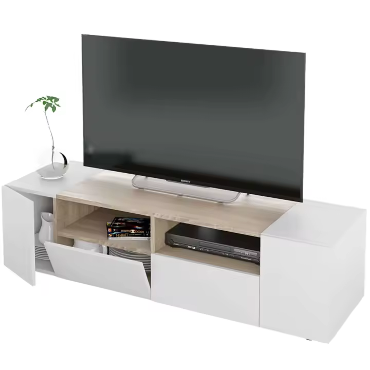 Miroytengo Mueble de Tv Tamiko 138 cm en Blanco Artik y Roble Canadian - 1