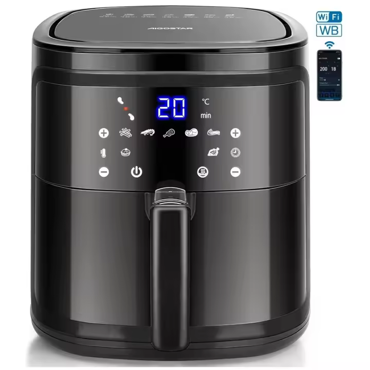 Freidora de Aire sin Aceite 7L  AIGOSTAR, Airfryer 7L,1900W, Inteligente. Conexión Wifi. Pantalla LED táctil, 7 funciones preestablecidas  mantener caliente y modo manual, Libre de BPA - 1