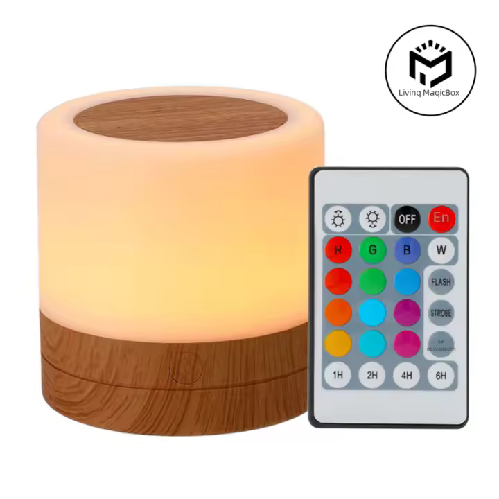 Lámpara Nocturna Recargable a Distancia Con 13 Colores Luz De Mesa Portátil Para Cama Y Niños Control Táctil Y Dimmer USB - 1