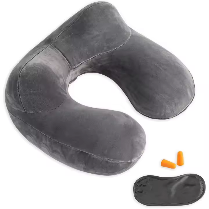 Almohada de viaje inflable - Terciopelo 100% with soporte para el pelo (GRIs) - 1