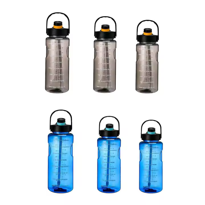Botella Deportiva De Agua Con Tapa Y Taza Para Exteriores Y Deportes Capacidad Grande De 1.5L/2L/3L Resistente Al Desbordamiento Con Marca De Tiempo En Plástico - 1