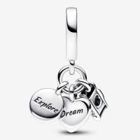 Pandora Charm de Colgante en Plata de Ley Cámara, Corazón y Brújula con Triple Colgante，Incluye Caja Original - details 0