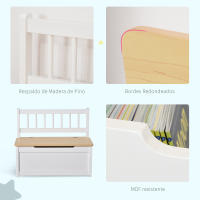 HOMCOM Baúl de Juguetes Banco Almacenamiento Infantil de Madera de Pino con Tapa Amortiguadora y Respaldo Alto para Niños de +2 Años Salas de Juego Habitación 60x30x50 cm - details 4