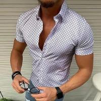 Camisa de talla europea para hombre, camisa de manga corta para hombre, top con estampado de lunares - details 3