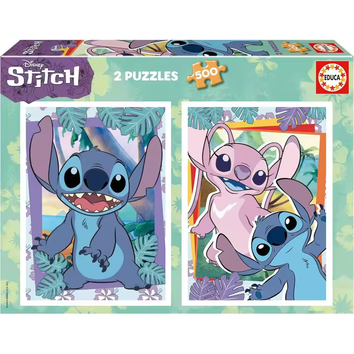 Educa - Pack de 2 Puzzles con 500 Piezas  de Stitch. Medidas: 34 x 48 cm. Incluye Cola Fix Puzzle. + 11 años Educa 19732 - 1