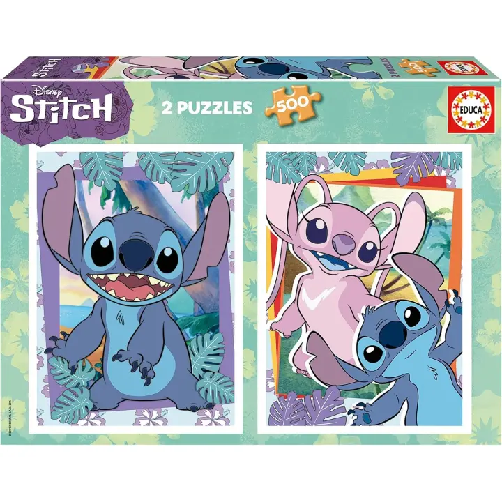 Educa - Pack de 2 Puzzles con 500 Piezas  de Stitch. Medidas: 34 x 48 cm. Incluye Cola Fix Puzzle. + 11 años Educa 19732 - 1