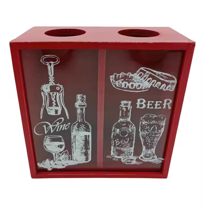 Caja Doble Roja Decorativa - Guarda Chapas y Tapones + Abridor Botellas y Vino - 23x11x22 cm - 1