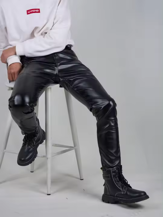 Pantalones De Cuero PU Para Hombre Corte Slim Con Bolsillos Versátiles Y Transpirables Para Un Look Moderno En La Primavera - 1