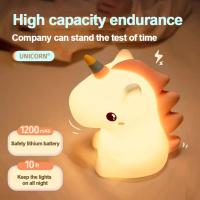 Lámpara Nocturna De Silicona Unicornio Para Niños Luz LED Recargable Por USB Decoración De Habitación Animal Cartoon Lámpara Táctil Para Regalos - details 18