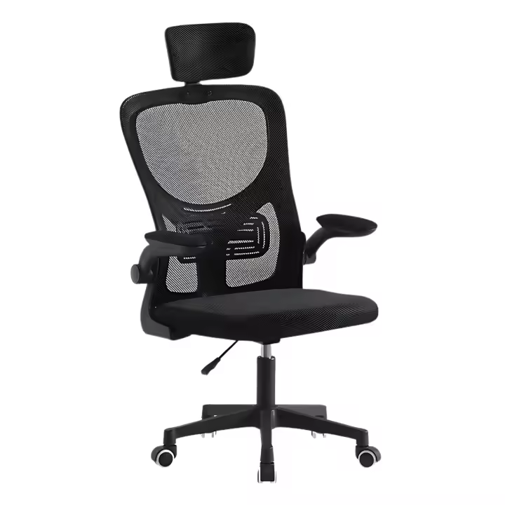 LUTODY - Silla de escritorio oficina con reposacabeza ajustable, Respaldo red de malla transpirable, Soporte lumbar, Ergonómica con forro de nailon, Reposabrazo abatible, Rueda giratoria 360º, Pata PP, Escritorio, Para despacho centro trabajo - 1
