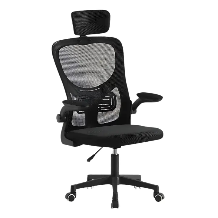 LUTODY - Silla de escritorio oficina con reposacabeza ajustable, Respaldo red de malla transpirable, Soporte lumbar, Ergonómica con forro de nailon, Reposabrazo abatible, Rueda giratoria 360º, Pata PP, Escritorio, Para despacho centro trabajo - 1