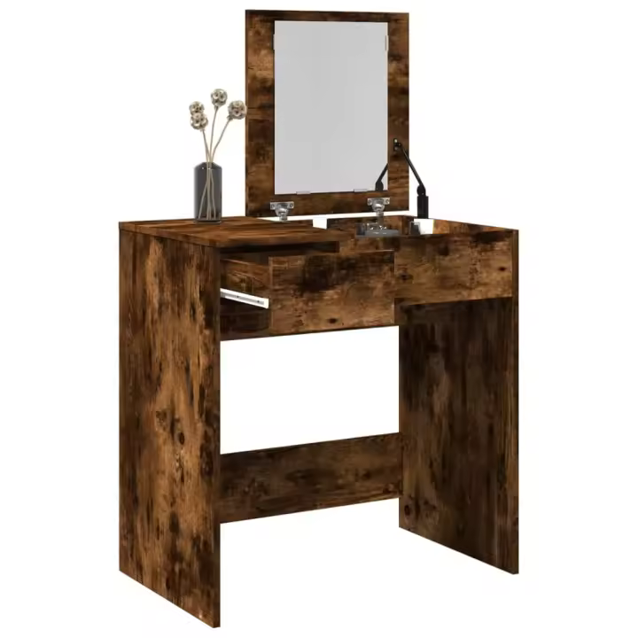 vidaXL Tocador con espejo 73x46,5x120 cm en color Roble ahumado/Negro/Gris hormigón y más | decorativo de pared para baño dormitorio recibidor moderno - 1