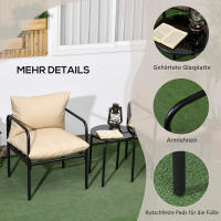 3 Piezas Juego de Muebles de Jardín, Juego de Bistro with 2 Sillas y Mesa de Café, Muebles de Balcón with Juego de Asiento, Muebles de Jardín de Acero Beige - details 2