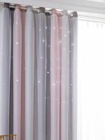 Cortinas Para Niños Con Estampado De Estrellas Plateadas Térmicas Y Blackout Para Dormitorio Con Ojales Antiguos Tratamiento De Ventana Moderno - details 1
