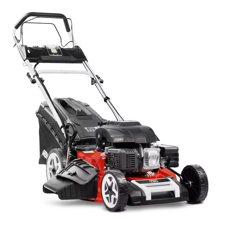 GREENCUT GLM880XE - Cortacésped Gasolina 224cc 7.5cv, Arranque eléctrico Motor 4 Tiempos autopropulsado, Cuchilla Acero Doble Filo 530mm 21", Altura Corte Regulable y Cesta con Capacidad 65L - 1