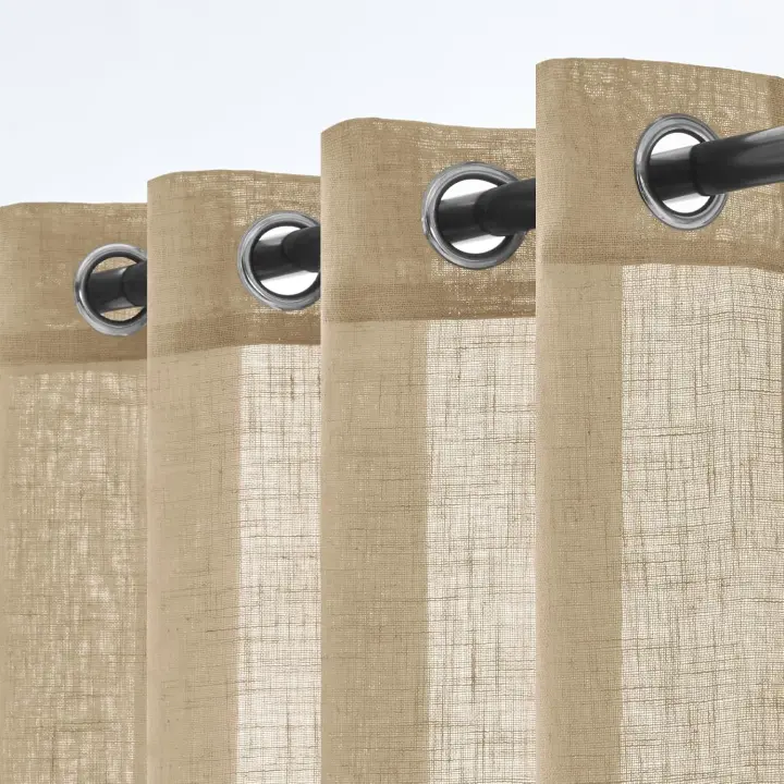 Cortinas de Lino Visillo Translúcido Cortinas con Ojales Modernas Decorativas para Salón Ventana Habitación Dormitorio 2 Piezas 140x260 cm Beige - 1