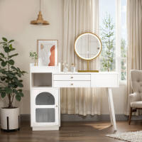 Set de tocador con Espejo LED E iluminación en 3 Colores, tocador de Madera with 3 cajas y aparador, extensible-Dimensiones Diseño: 120/A90/D40 cm (taburete no incluido) - details 0