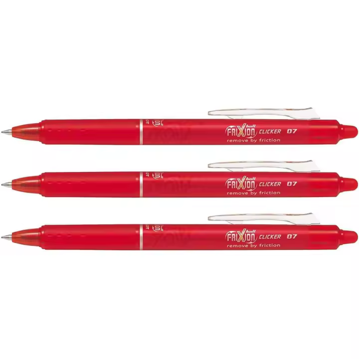 Pilot Bolígrafo Frixion Clicker 0,7mm Retráctil Grip Tinta Borrable Rojo (Pack de 3) - 1