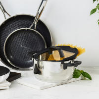 Ambition Batería de Cocina Antiadherente de Acero Inoxidable | 7 Piezas, 3 Ollas con 3 Tapas de Vidrio Templado con escurridor y 1 cacerola Juego de ollas para Todas las Cocinas, Incluso Inducción | Apto para el horno - details 0