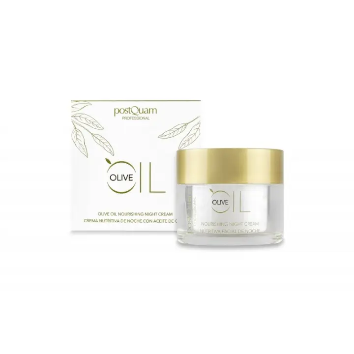 PostQuam - Crema de Noche Olive - Crema Antiarrugas e Hidratante con Aceite de Oliva, Manteca de Karité, Vitamina F, Aceites de Rosa Mosqueta, Ricino y Germen de Trigo - Crema Facial Natural de Noche - Suave Emulsión de Color Blanco - 50 ml - 1