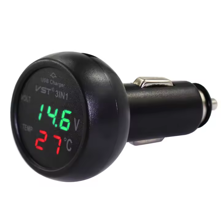 Medidor De Voltaje Y Temperatura Para Coche 3 En 1 LED LCD Dual Display 12V/24V Cargador USB Medidor De Corriente Y Voltaje De Coche - 1