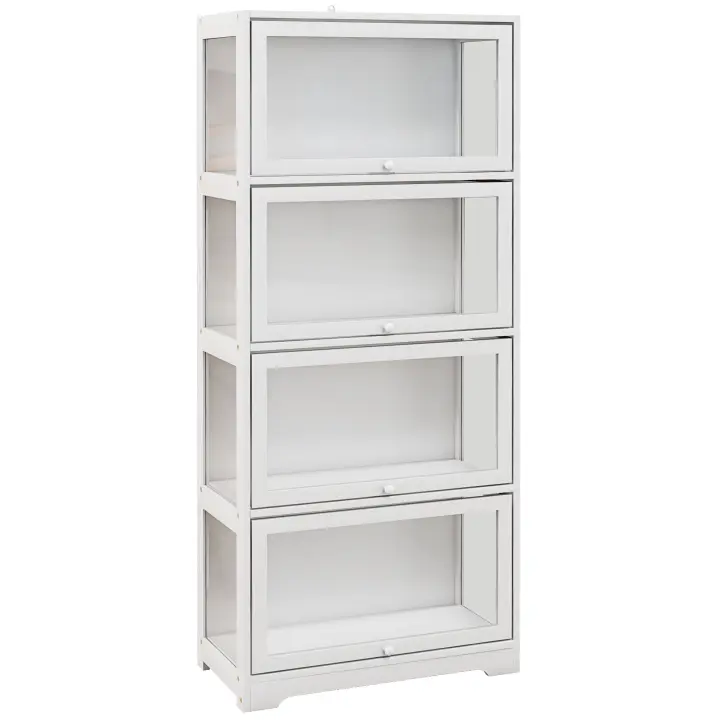 HOMCOM Vitrina de Coleccionista de 4 Niveles Armario Auxiliar con Puertas Abatibles de Acrílico Anti-vuelco Vitrina para Estudio Dormitorio Oficina 59x30x139 cm Blanco - 1