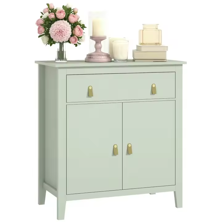 HOMCOM Aparador de 2 Puertas Aparador de Salón Moderno con Cajón Estante Ajustable y Tiradores de PU Mueble Auxiliar para Comedor Pasillo 80x40x90 cm Verde Claro - 1