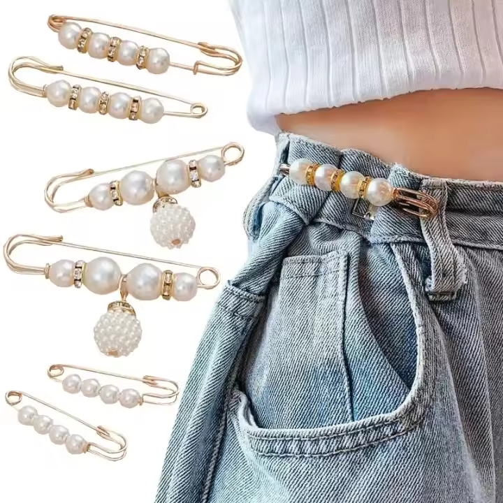 Set De 6 Broches De Perla Artificial Para Ajustar Cinturones Pantalones Vestidos Camisas Suéteres Accesorios Para Moda - 1