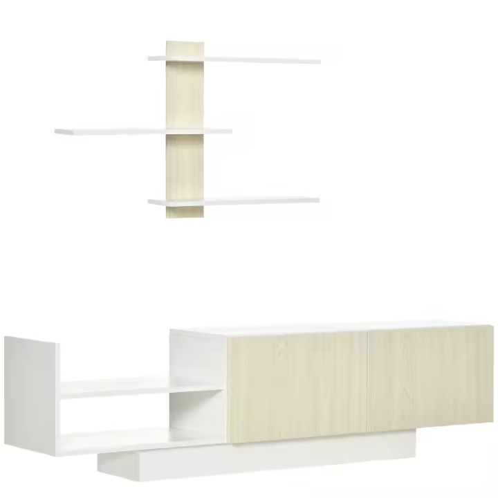 HOMCOM Mueble de Salón para TV Conjunto Mueble de TV con Mesa para Televisor 150x31,5x40 cm y Estante de Pared 95,5x16x60 cm Estilo Moderno Natural - 1