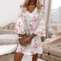 Vestido De Estilo Dulce Con Estampado De Flores Botánicas Para Mujer Manga Larga V Cuello Pullover A-Line Oficina Comercial - details 3