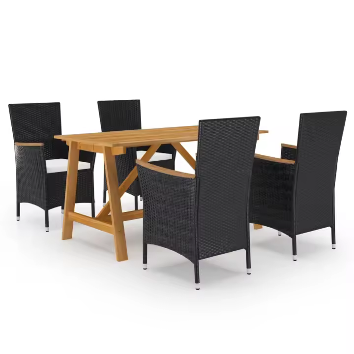 vidaXL Juego de comedor de jardín 5 piezas con cojines negro - 1