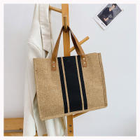 Bolso De Mano De Lona Simple Con Rayas Para Mujer Gran Capacidad Casual Bolso De Hombro Y Cruzado Con Asa Superior - details 15