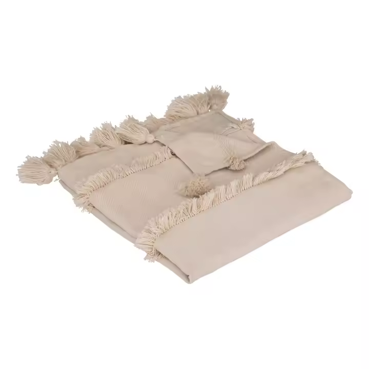 Atmosphera - Colcha Row Beige Estilo étnico Chic 130x180 Cm - Materiales Naturales y Flecos - 1