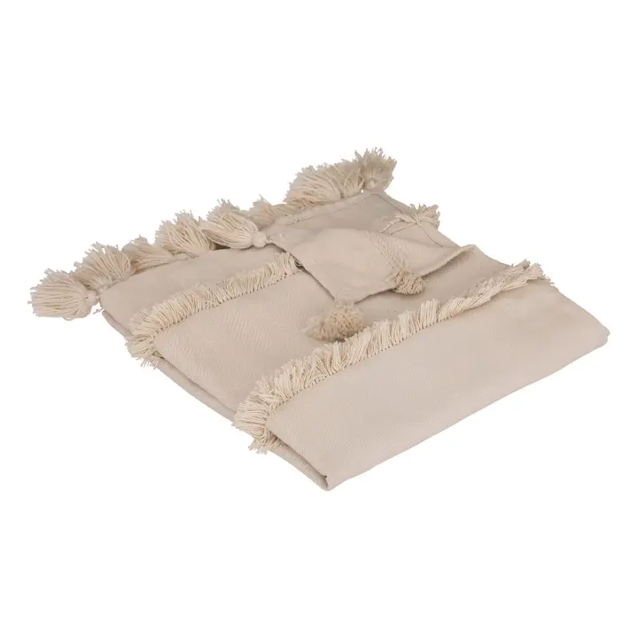 Atmosphera - Colcha Row Beige Estilo étnico Chic 130x180 Cm - Materiales Naturales y Flecos - 1