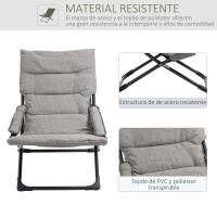 Outsunny 2 en 1 Silla de Camping Plegable Silla de Jardín Portátil con Cojín Acolchado Extraíble y Reposabrazos Marco de Acero para Terraza Playa Exterior 66x94x79 cm Gris - details 4