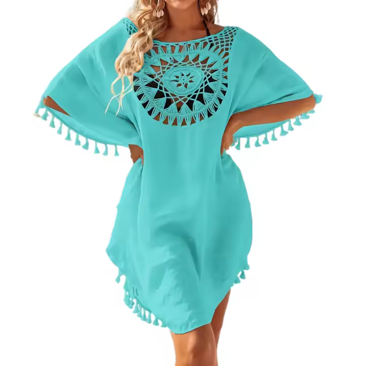 Vestido De Playa De Algodón Y Lino Sexy Y Suave Cubierta De Bikini En Color Sólido Estilo Casual Vacacional Con Espalda Descubierta - 1