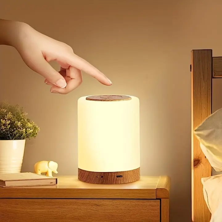 Lámpara de noche, luz nocturna LED para mesita de noche, brillo y color ajustables, 10 colores y 3 modos a elegir, carga USB, lámpara de mesa con función de temporizador, luz nocturna portátil - 1